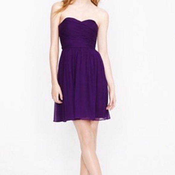 J. Crew Dresses & Skirts - J.Crew Silk Arabelle Chiffon Strapless Mini Dress, Eggplant Purple, size 6